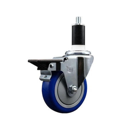 Service Caster 4'' Blue Poly Swivel 1-3/8'' Expanding Stem Caster with Brake SCC-EX20S414-PPUB-BLUE-PLB-138